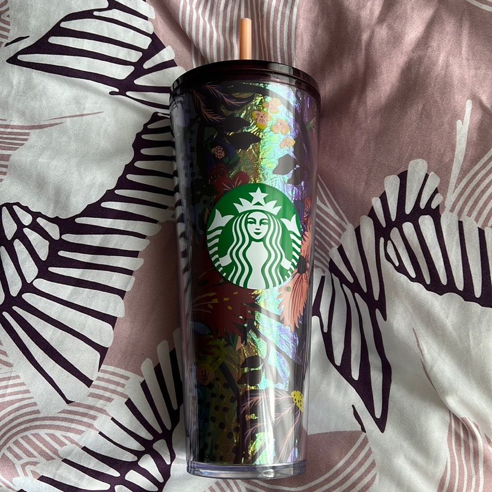 Starbucks Venti Coffee cup - red flowers